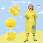 PALAY Raincoat for Kids Boys Girls with Pockets, EVA Hooded Raincoat with School Bag Rain Cover, Dinosaur Printed Kids Rain Coat (XL, 115-130cm)