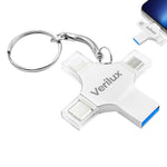 Verilux Pendrive 128GB 4 in 1 Flash Drive with Light-ning, Micro USB, USB A, Type-C Interface Mini Hangable PenDrive for iOS & Android Compatible with iPhone, iPad, Android, PC and More Devices