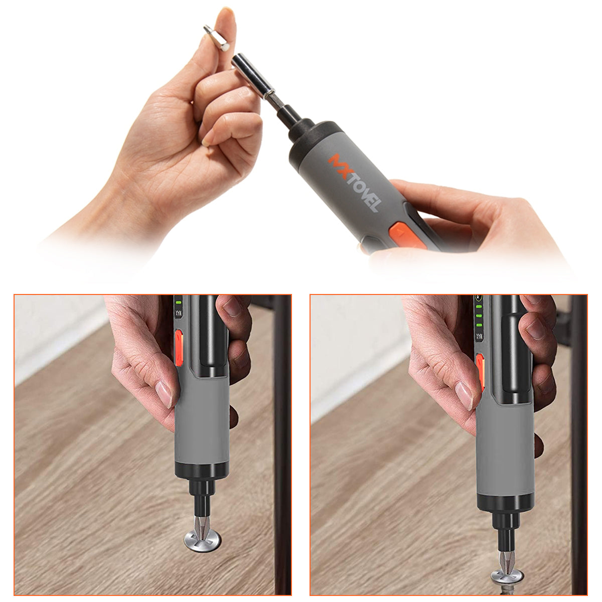 Verilux Handheld Electric Screwdriver Kit - 4V Cordless Electric Screwdriver, LED Work Light, 26 pieces Screwdriver Bits, Screw Adapter, Tool Case, USB C Cable, Power Screwdriver(Grey)