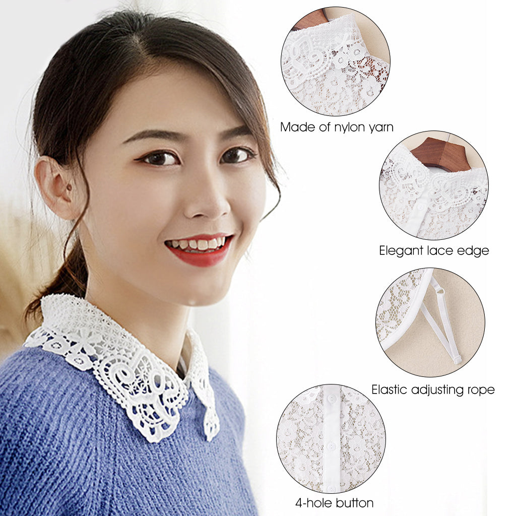 PALAY  Fake Collar White Detachable Fake Shirt Collar Floral Lace Blouse Half Shirts for Women Girls Elegant Collar Shirt False Collar for Dress Tops