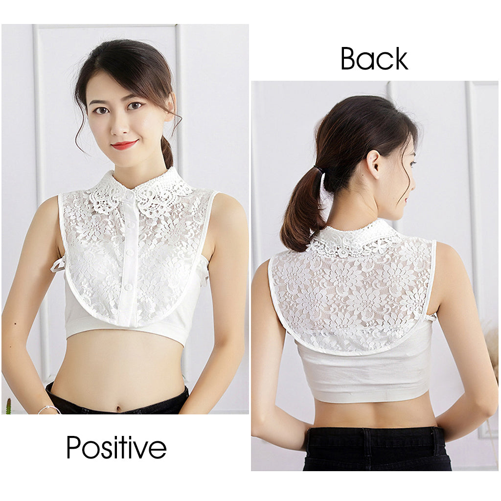 PALAY  Fake Collar White Detachable Fake Shirt Collar Floral Lace Blouse Half Shirts for Women Girls Elegant Collar Shirt False Collar for Dress Tops