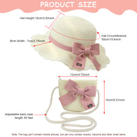 SNOWIE SOFT Summer Straw Hat for Girls Ruffled Brim Hat Sun Straw Bow Hats Beach Hats with Straw Woven Zipper Pouch for Girls 4-6 Years Old Travel Outdoor Hat, Beige