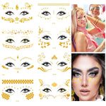 MAYCREATE Metallic Face Temporary Tattoo Stickers, 8 Sheets Eye Makeup Face Freckle Stickers Glitter Gold Water Transfer Tattoo Stickers for Women Girls Party Halloween Dancer