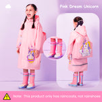 PALAY Raincoat for Kids Boys Girls with Pockets, EVA Hooded Raincoat with School Bag Rain Cover, Unicorn Printed Kids Rain Coat (L, 105-115cm)