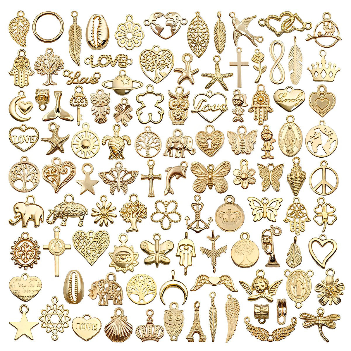 MAYCREATE 100pcs Gold Alloy Charms for Jewellery Making Pendants Bulk Lots Antique Mixed DIY Necklace Bracelets Charms Pendants Kit for Jewelry Making and Crafting Supplies