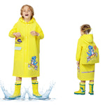 PALAY Raincoat for Kids Boys Girls with Pockets, EVA Hooded Raincoat with School Bag Rain Cover, Dinosaur Printed Kids Rain Coat (XL, 115-130cm)