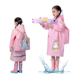 PALAY Raincoat for Kids Boys Girls with Pockets, EVA Hooded Raincoat with School Bag Rain Cover, Unicorn Printed Kids Rain Coat (L, 105-115cm)