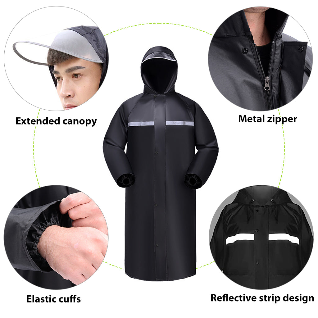 GUSTAVE Rain Ponchos for Men Women with Reflective Strip, Oxford Cloth Adult Rain Coat Reusable Raincoats with Hood for Rain Ponchos for Camping, Hiking, Music Festival, Outdoor Activities (2XL)