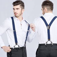 GUSTAVE Mens Suspenders Vintage Print Elastic Adjustable Suspenders for Men, Y-Back Strong Metal Clips Suspenders for Shirt - Blue