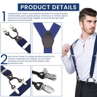 GUSTAVE Mens Suspenders Vintage Print Elastic Adjustable Suspenders for Men, Y-Back Strong Metal Clips Suspenders for Shirt - Blue