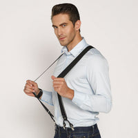 GUSTAVE Suspenders for Men Adjustable Elastic Y-Back Suspenders Fashion Heavy Duty Metal Clips Suspender for Shirt - Black