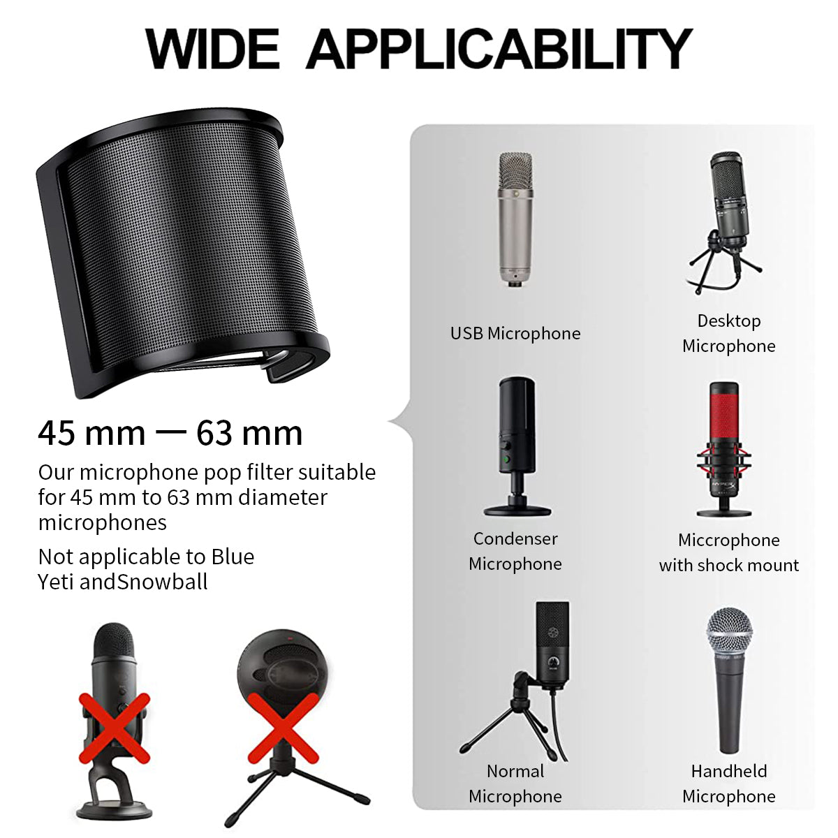 ZORBES Pop Filter, Double Layer Pop Filter for Microphone, Metal Mesh Filter for Condenser Mic, Compact Microphone Pop Shield Windscreen Cover for Recording Studio, YouTube Videos, Streaming, Podcast