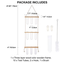 HASTHIP Hydroponics Glass Planter with Wooden Stand, 10Pcs Glass Propagation Tube with 3 Tiers Wooden Rack Stand for Terrarium Plants Garden Decoration Wall Decoration Office Decoration