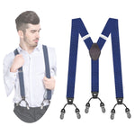 GUSTAVE Mens Suspenders Vintage Print Elastic Adjustable Suspenders for Men, Y-Back Strong Metal Clips Suspenders for Shirt - Blue