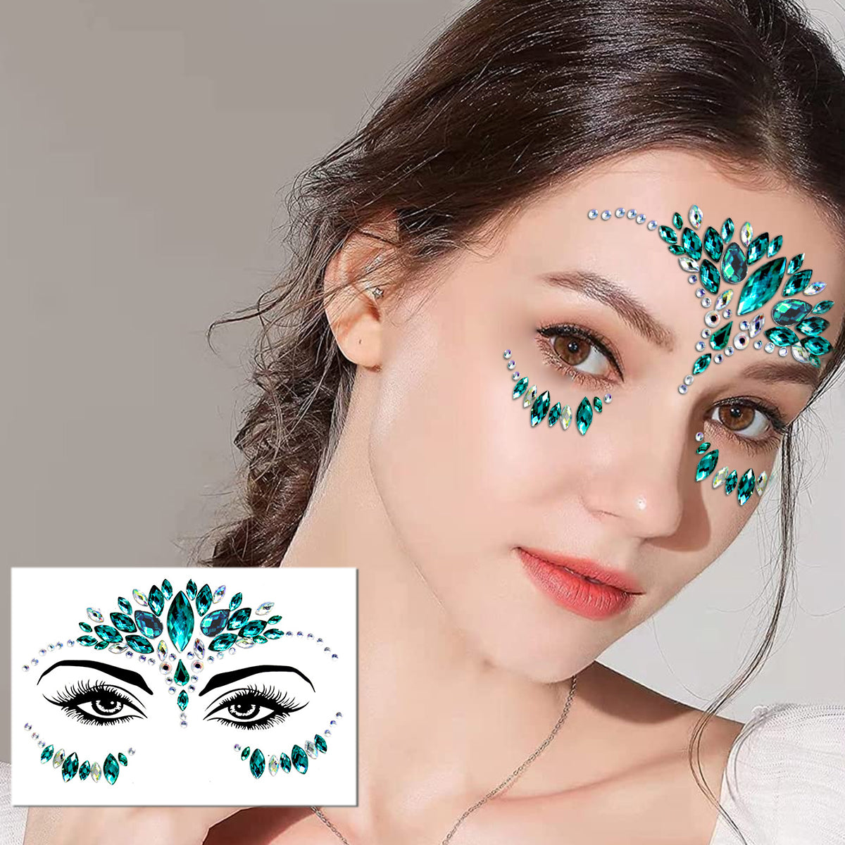 MAYCREATE Rhinestone Face Decoration Jewelry Sticker Peacock Princess Makeup Sticker for Makeup Artist Body Art Rhinestone Face Acrylic Gem Stones Temporary Stickers for Makeup, Festival, Perform