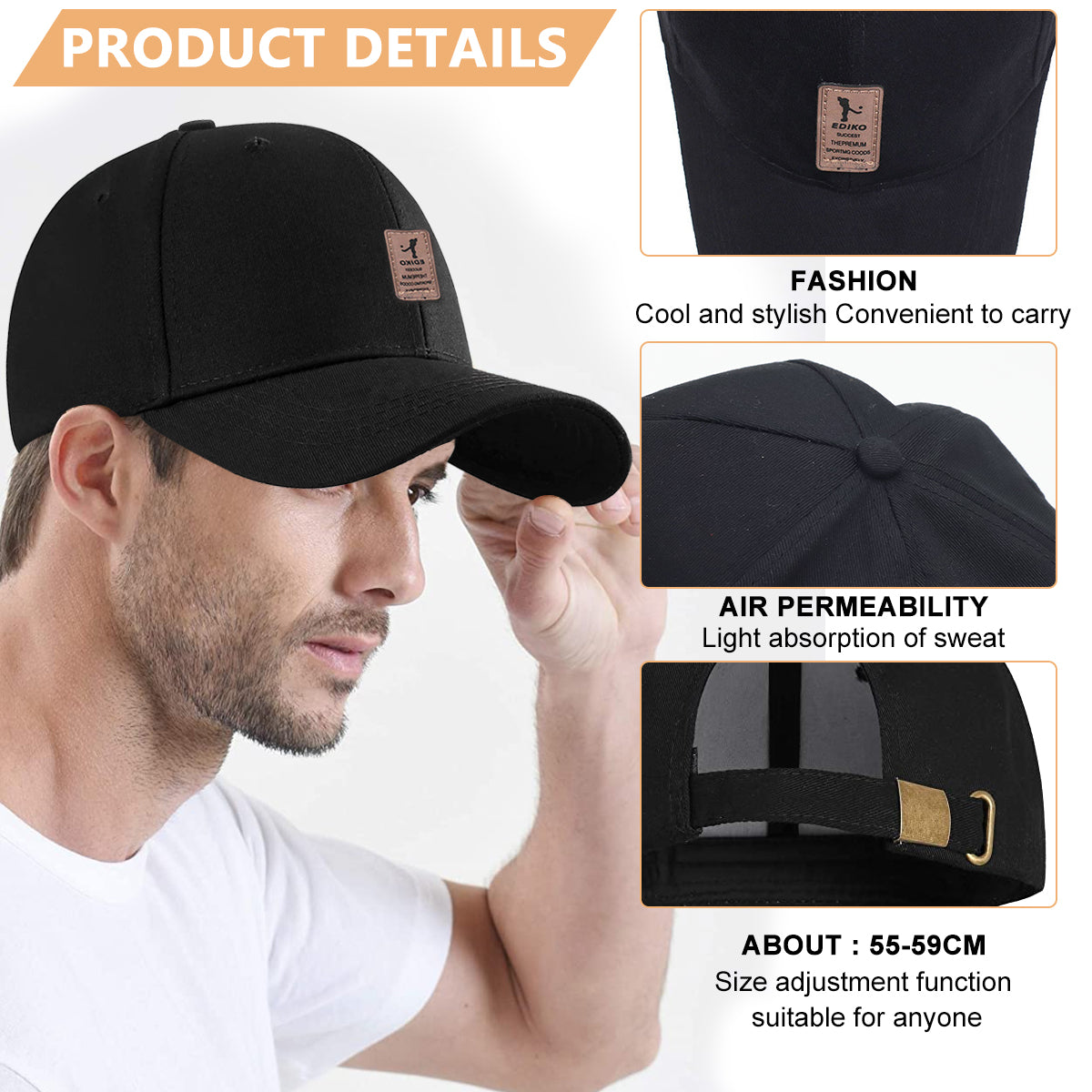 GUSTAVE Baseball Cap for Men Sports Cap for Men Women Summer Baseball Cap Vintage Stylish Cap for Outdoor Sport Driving Adjustable Closure Buckle