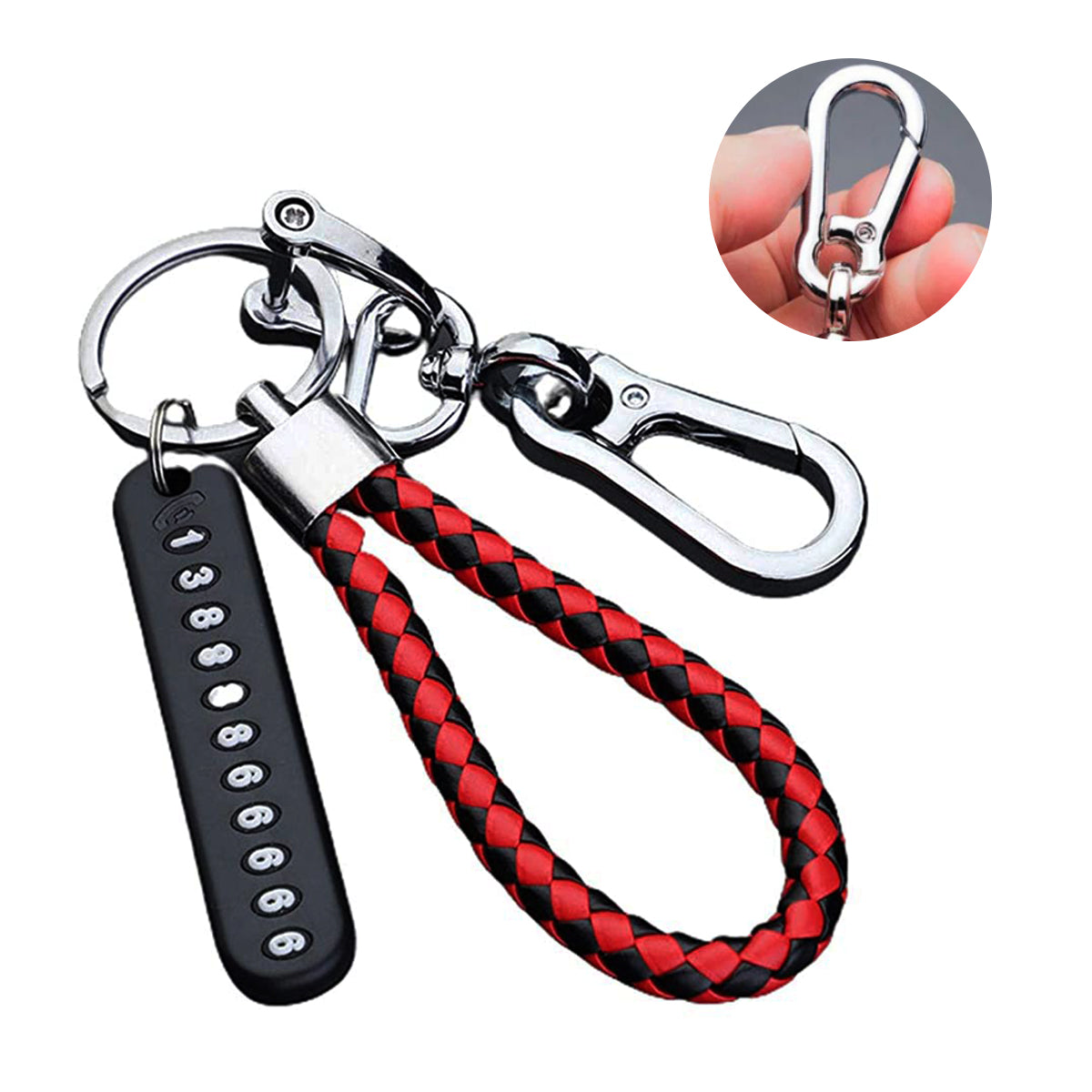 GUSTAVE Keychain Anti Lost Car Keychain with Phone Number Pendant Universal Car Keychain Strong Alloy Car Keychain with Woven Hand Strap