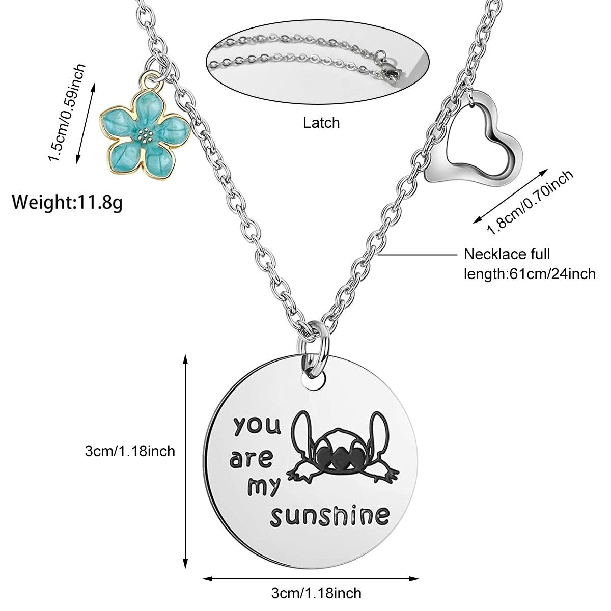 SANNIDHI Necklace for Girls Stitch You are My Sunshine Necklace & Greeting Card, Titanium Steel Lovely Stitch Necklace Jewelry Gift for Daughter, Sister, Girlfriend Birthday - Silver