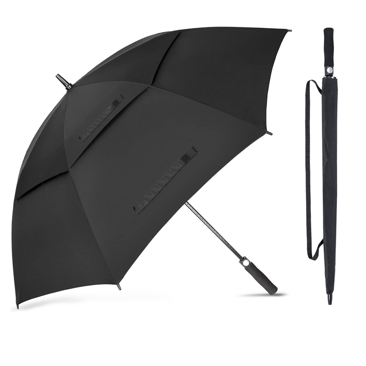 PALAY 52Inch Big Umbrella for Men, Auto Open Large Golf Umbrella Windproof, Oversize Rain Umbrella with Cover for Aldult Men, Windproof Waterproof Umbrella for Commuting, Travel (Black)