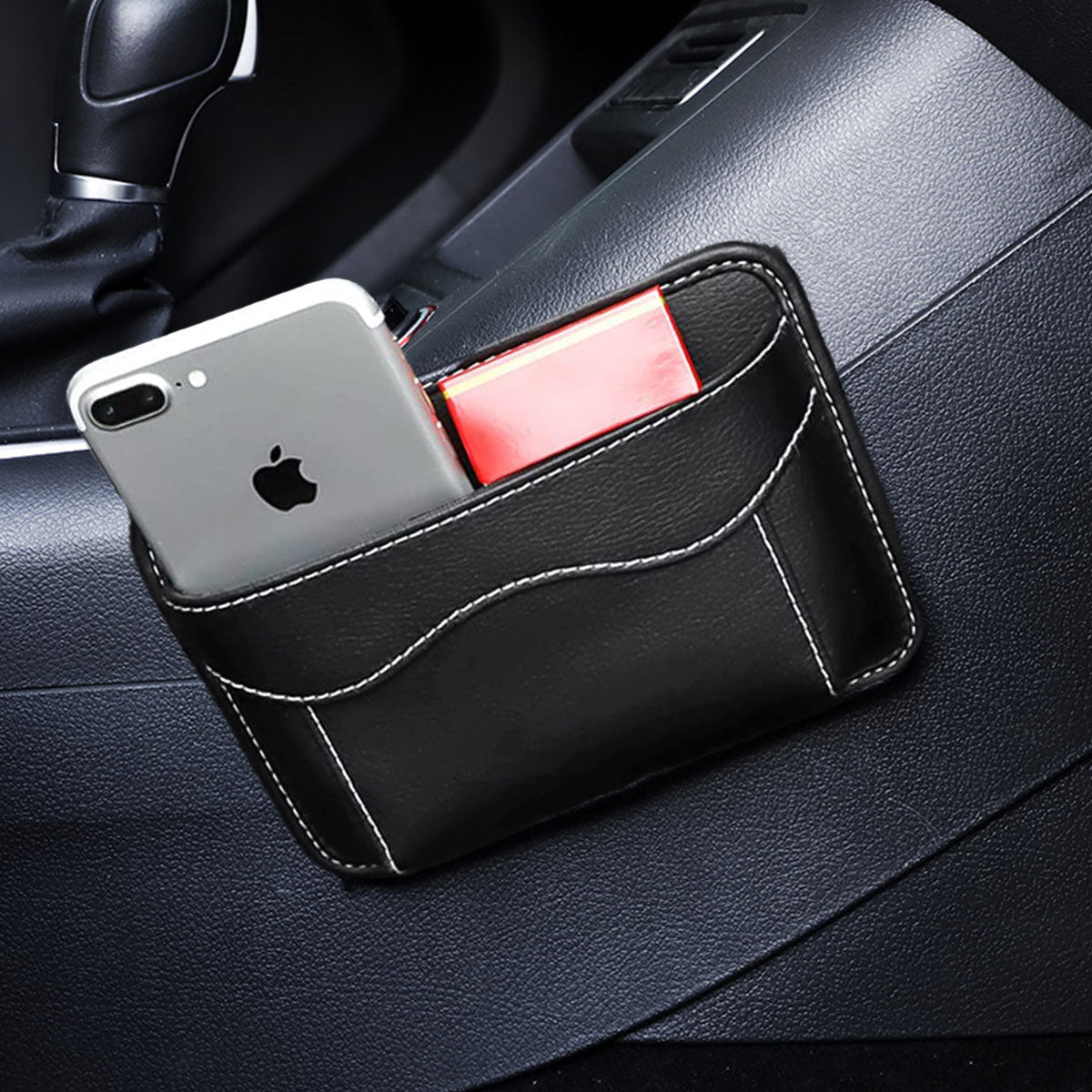 STHIRA® Car Storage Organizer Pouch Handy Storage Bag Durable PU Leather Mini Gap Storage Bag on Side of Seat, Self Adhesive Storage Organizer for Phone, Keys, Accessories, Charging Cables