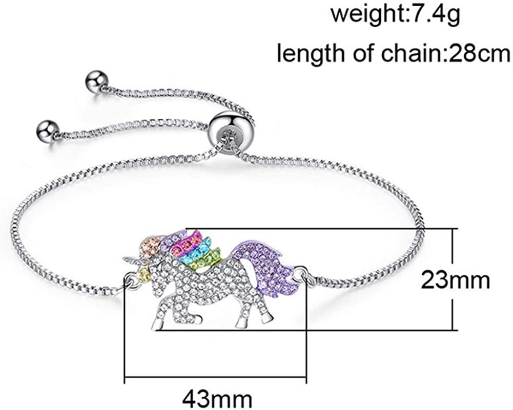 SANNIDHI 2PCS Colorful Unicorn Bracelet Necklaces Set , Fashion Zircon Unicorn Necklace Pendant Birthday Gifts for Girl Woman