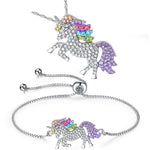 SANNIDHI 2PCS Colorful Unicorn Bracelet Necklaces Set , Fashion Zircon Unicorn Necklace Pendant Birthday Gifts for Girl Woman