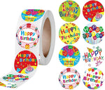 HASTHIP Paper 1 Inch, 500pcs Adhesive Happy Birthday Tags Stickers for Baby Shower, Christmas Festival, Holiday Presents (Multicolor)