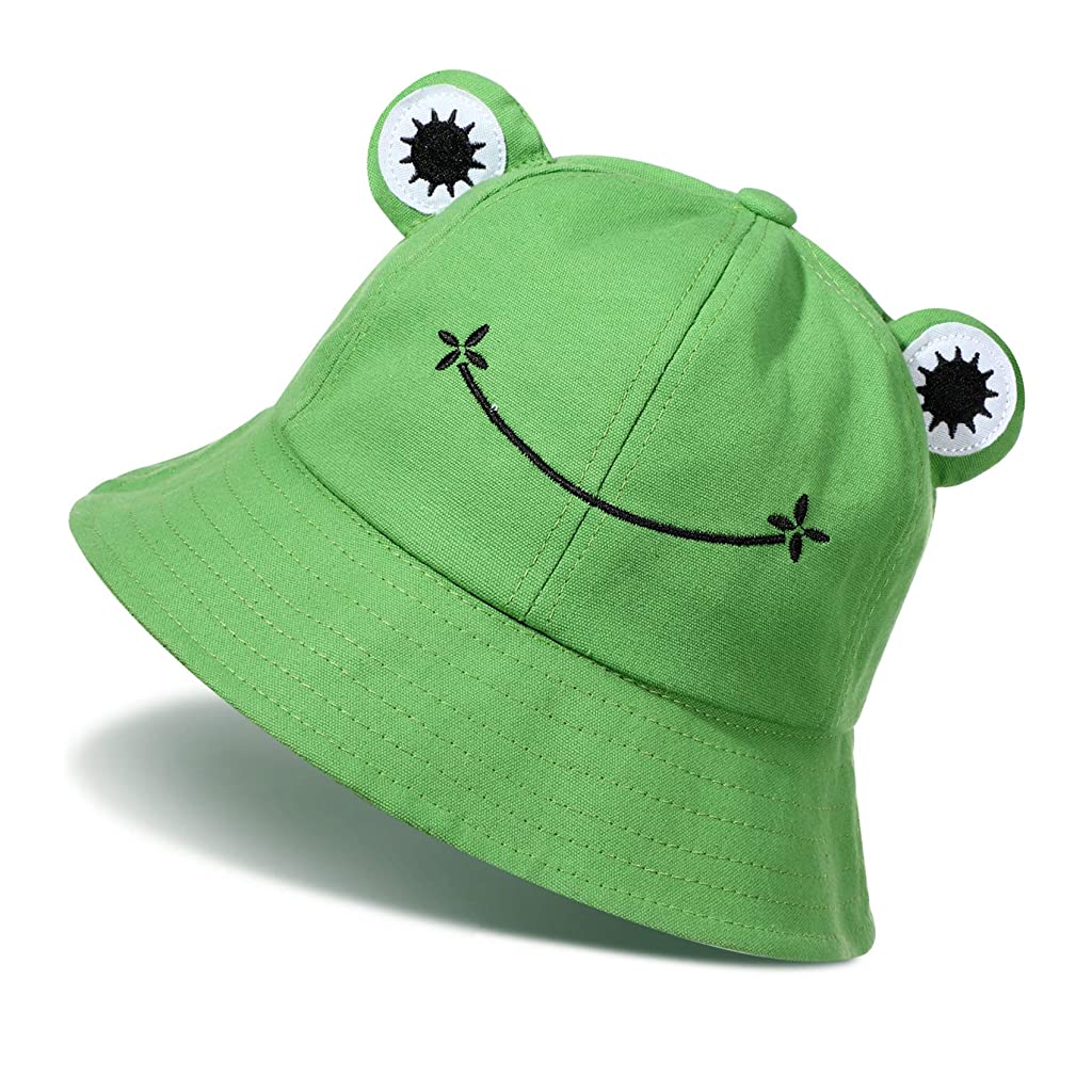 PALAY Bucket Sun Hat for Women Girl Adult Cute Frog Bucket Hat Summer Outdoor Foldable Fisherman Hat (Green)