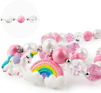 PALAY Girls' Unicorn Beads Bracelet Necklaces Rainbow Set(1 Necklace & 1 Bracelet): Unicorn Jewellery Birthday Gift Great Costume Jewelry for Children Girls and Dress Up-Pink
