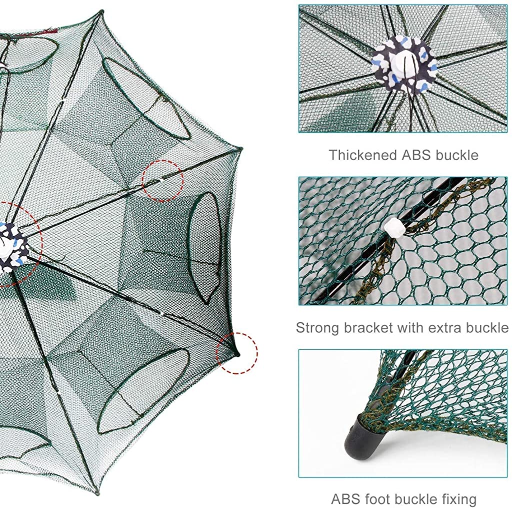 Proberos  Cast Mesh Automatic Light Upgraded 6 Side, Portable Folded Fishing Net for Shrimp, Minnow, Crayfish, Crab
