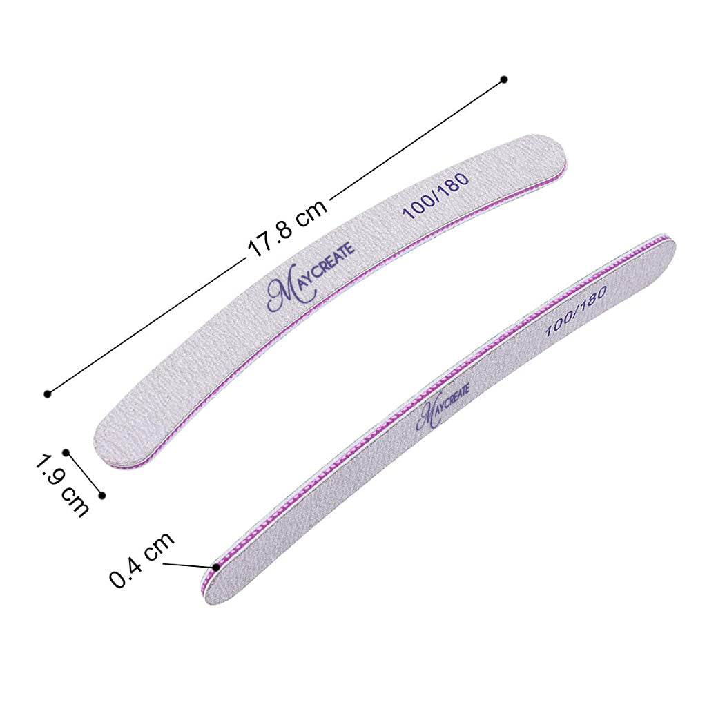 MAYCREATE 10PCS Nail Files Professional Nail File Set, Curved Fingernail Files Nail Shaper 100/180 Grit Double-Sided Emery Manicure Tools for Home and Salon Use (Grey)