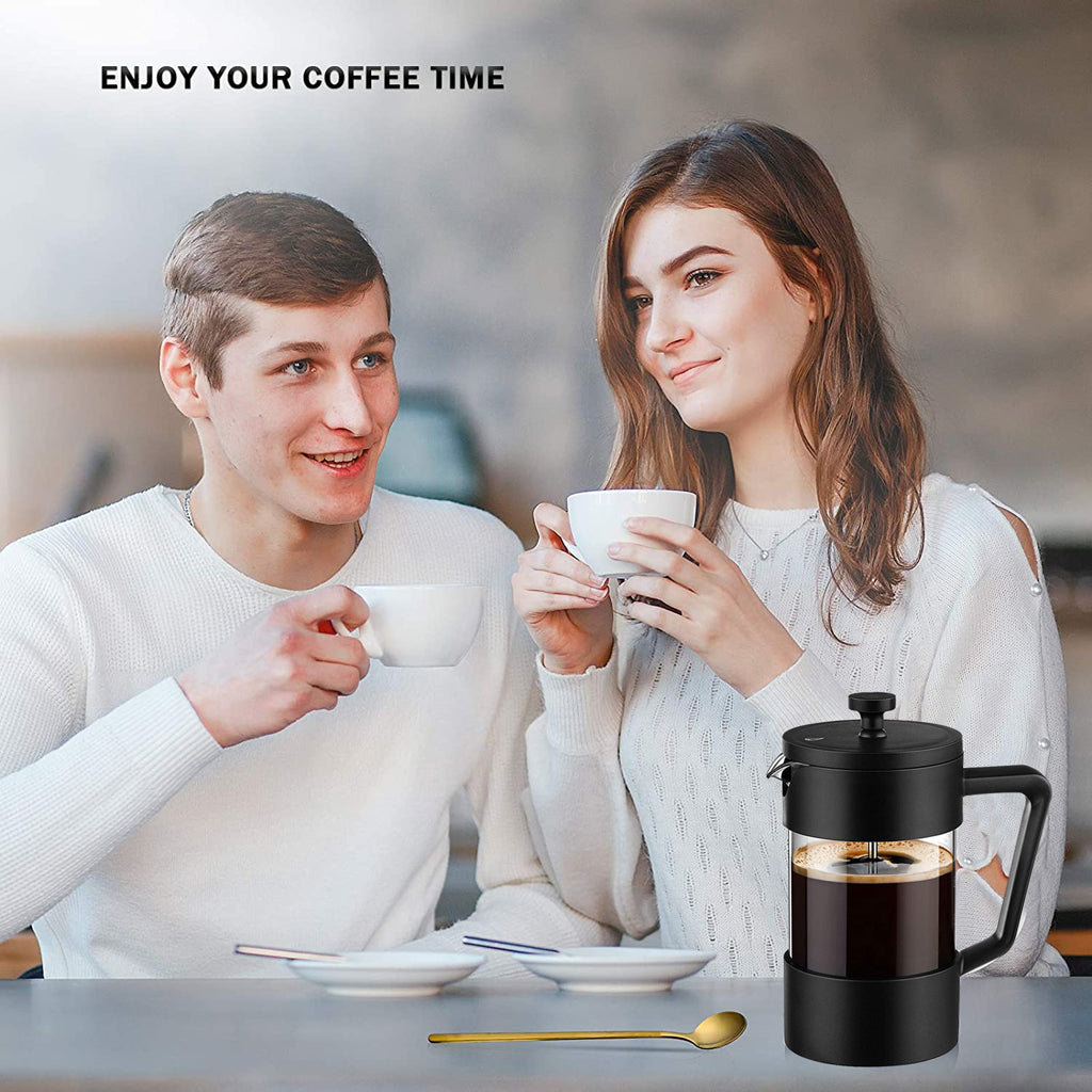 HASTHIP  French Press Coffee Maker 600ML 3 Part Superior Filtration German Heat-Resistant Borosilicate Glass Coffee Maker with 304 Stainless Steel Rust-Free Dishwasher Safe