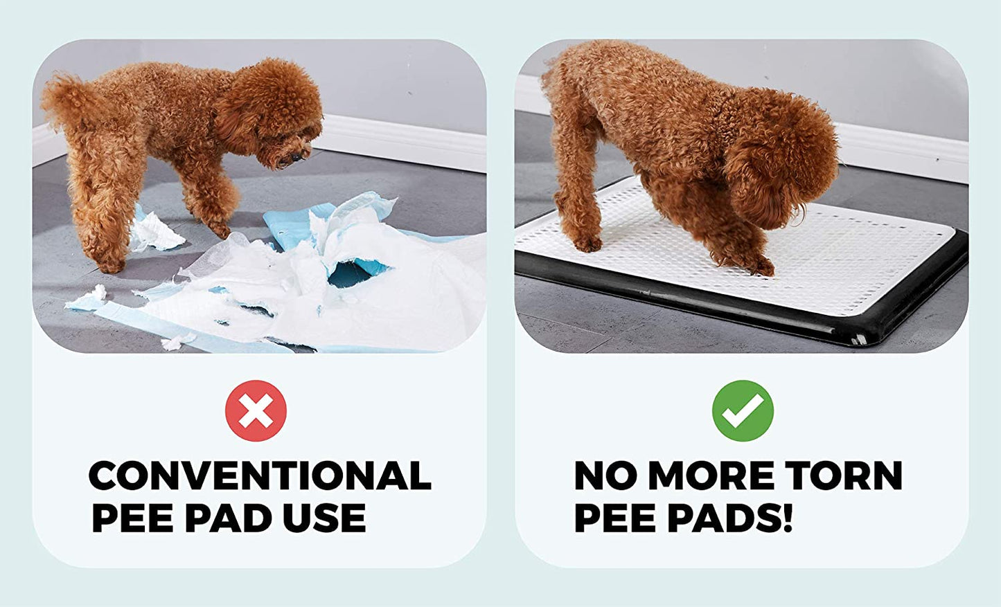 Qpets 19.7x14.2inch Pee Pads for Dogs, Dog Potty Tray, Puppy Pee Pad Holder, Plastic Dog Pet Potty Indoor Training Toilet for Small Dogs, Keep Paws Dry and Floor Clean (Blue)