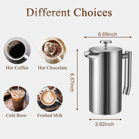 ELEPHANTBOAT French Press Coffee Maker 800ML Double Insulated 304 Stainless Steel Coffee Maker with 4 Level Premium Filtration System, Rust-Free, Dishwasher Safe