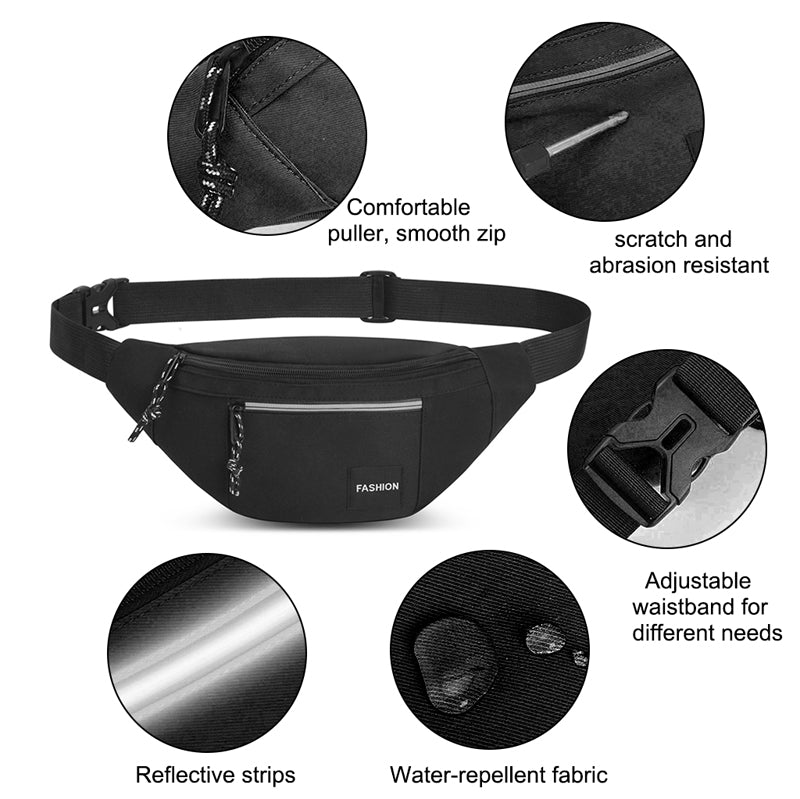 PALAY  Waist Bag Bumbags Travel Waist Pack Hiking Outdoor Fanny Packs Sport Holiday Large Pockets Waistpack for Men or Women (Black3)