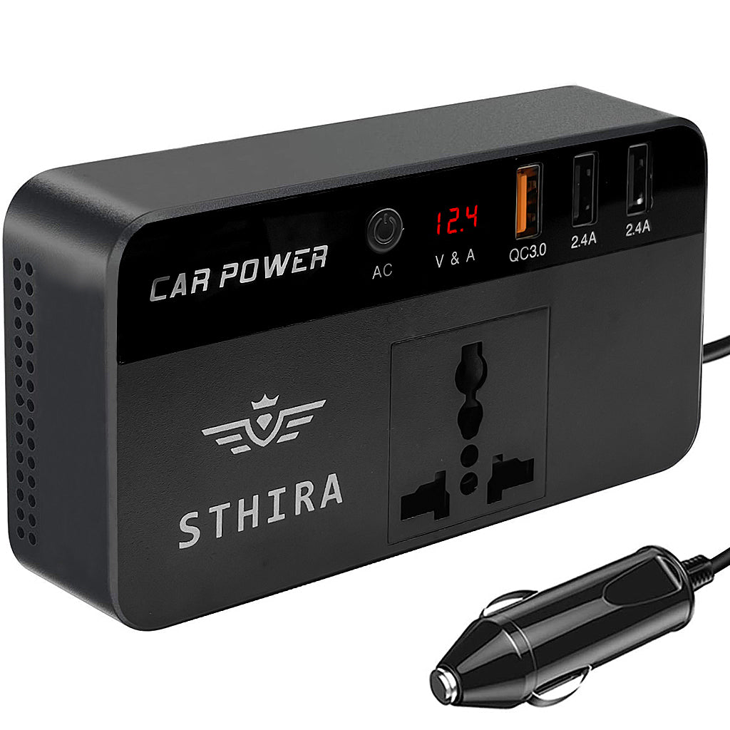 STHIRA  200W Power Inverter DC 12V to 220V AC Car Converter AC Outlets 3USB Ports Charger Adapter DC to AC Inverter with Digital Display