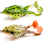 Proberos  2 Pcs Double Propellers Frogs Soft Bait High Simulation Soft Silicone Fishing Lures Prop Frog Lures for Bass Realistic Design Floating Weedless Baits Kit (Random Color