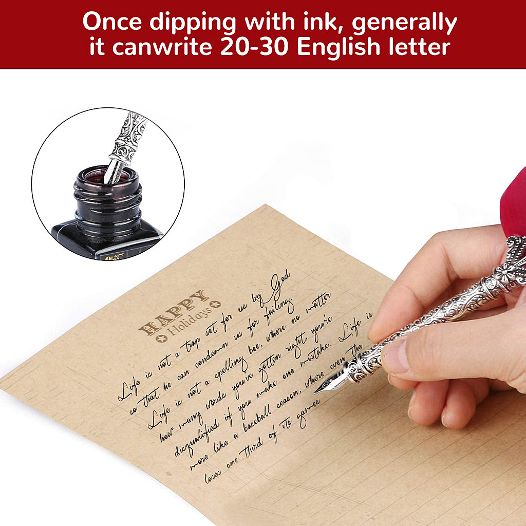 Climberty  Antique Feather Calligraphy Pen Set -Writing Quill Ink Dip Pen with 5 Extra metal Nibs (Red)