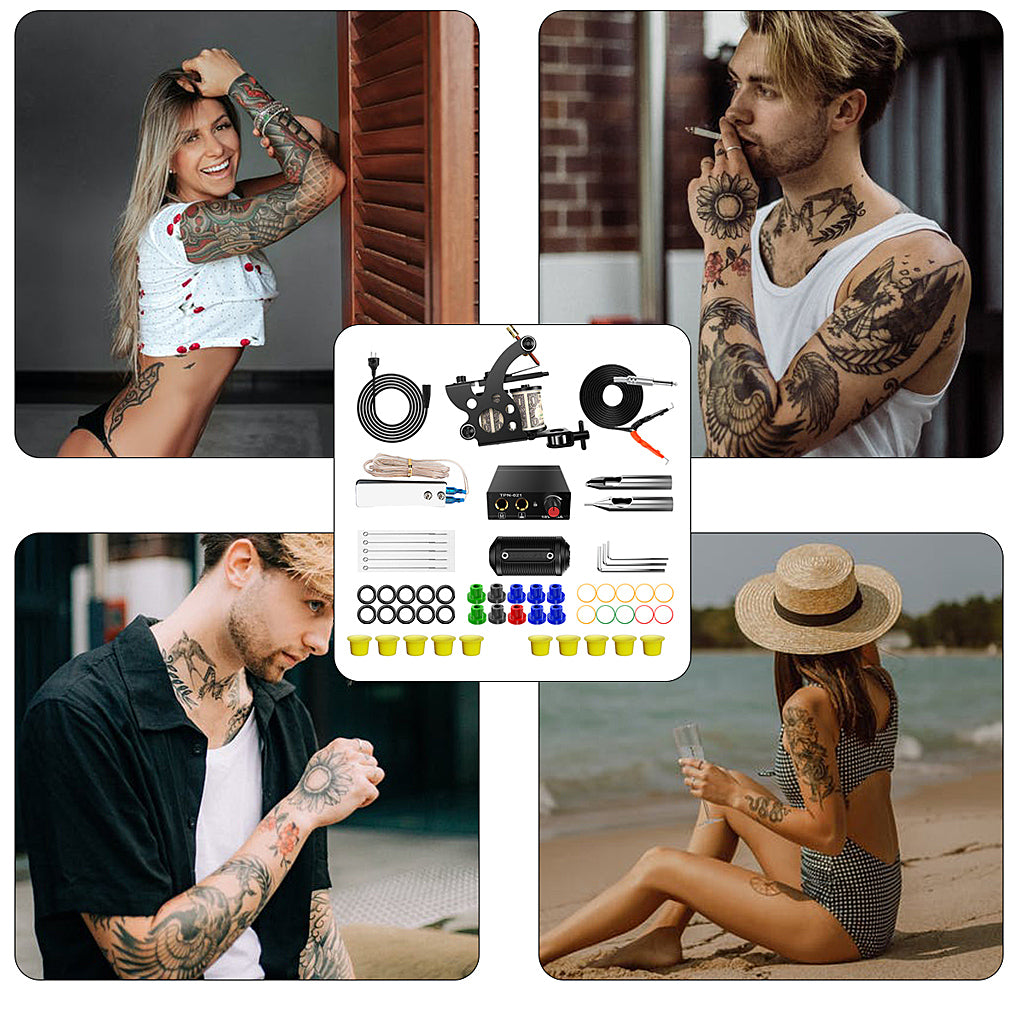 HANNEA Tattoo Machine Kit for Beginners Tattoo Power Supply Kit 1 Black Tattoo 5 Tattoo Needles 1 Pro Tattoo Machine Guns Kit Tattoo Supplies