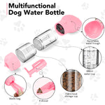 Qpets Dog Water Bottles Portable Leak Proof Dog Water Dispenser with Drinking and Feeding Function Lightweight Pet Water Dispenser for Walking and Travel for Dog, Cat 300ml(Pink)