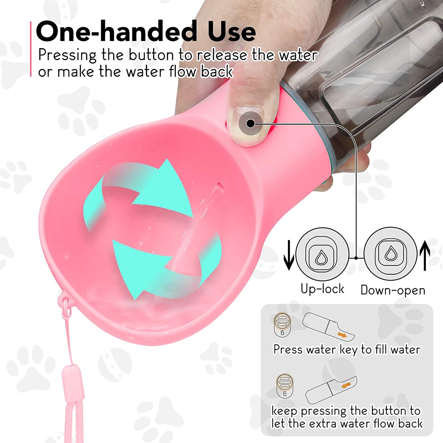 Qpets Dog Water Bottles Portable Leak Proof Dog Water Dispenser with Drinking and Feeding Function Lightweight Pet Water Dispenser for Walking and Travel for Dog, Cat 300ml(Pink)