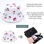 PALAY Bucket Hat for Women Cotton with Cherry Print Reversible Summer Sun Fisherman Outdoor Cap Beach Hat for Girls Teens