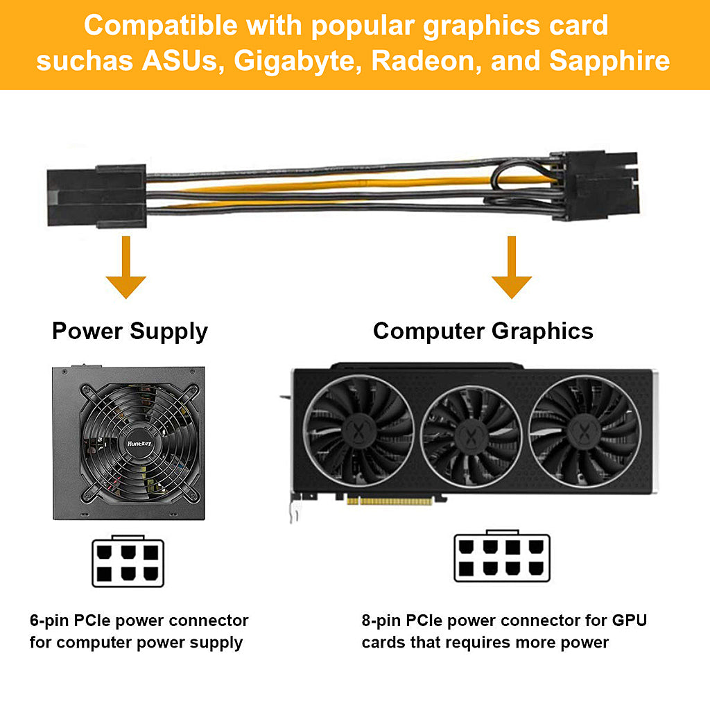 Eleboat® 8 Pin PCI-E to 2 PCI-E 8 Pin (6 Pin + 2 Pin) Power Cable, 30cm (2 pcs)