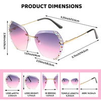 PALAY  UV400 Protective Sunglasses for Women Stylish with Storage Box Glasses Cloth, Rimless Diamond Cutting Lens Women Sunglasses for Summer Driving Shades for Women(Style 2)