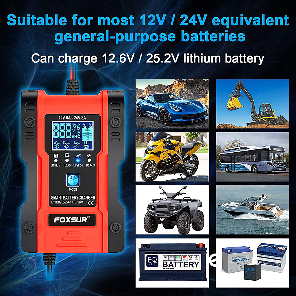 Eleboat®6A 12V / 3A 24V Intelligent Automatic Car Battery Charger