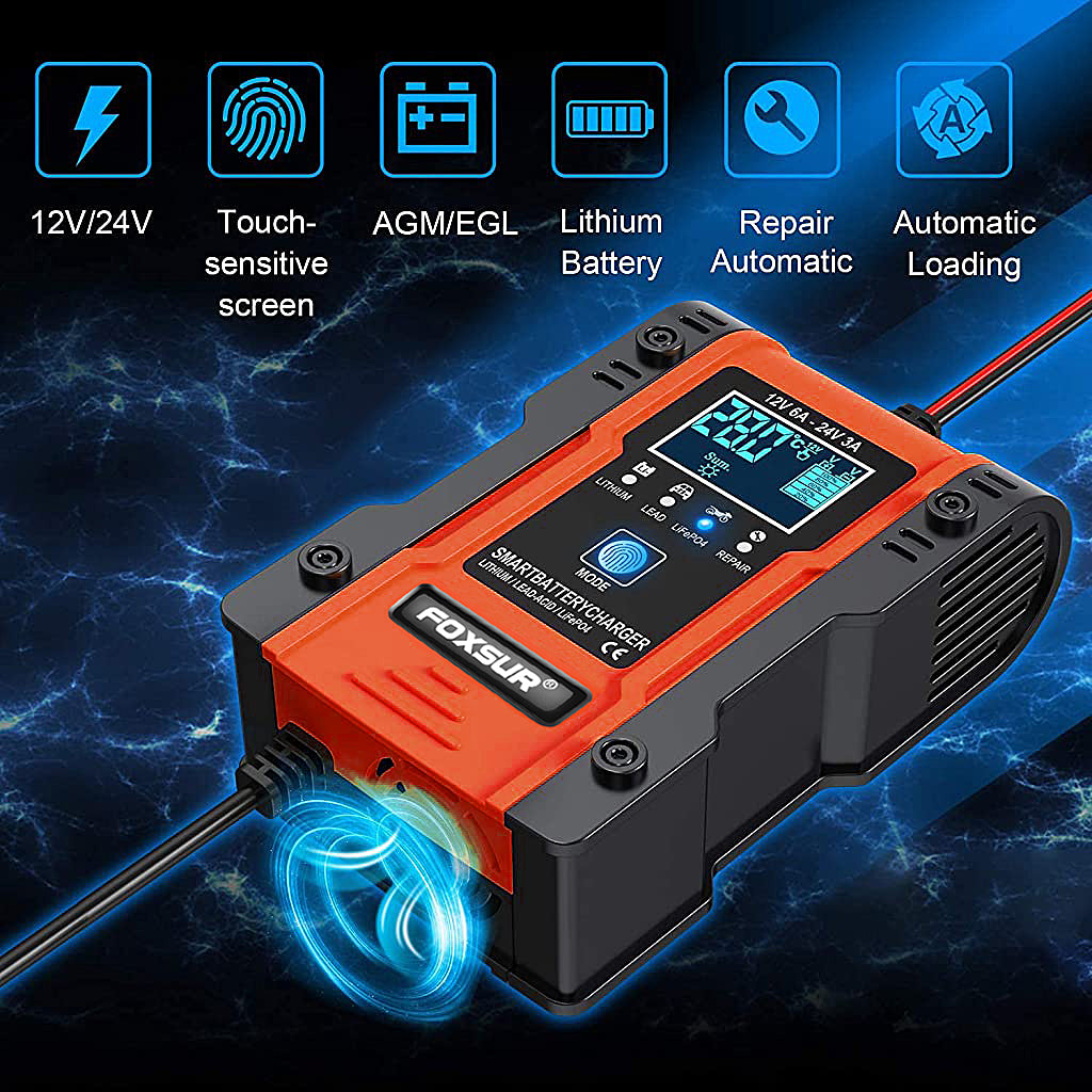 Eleboat®6A 12V / 3A 24V Intelligent Automatic Car Battery Charger