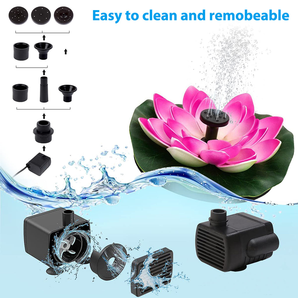 Verilux Lotus Fountain Solar Water Pump Fountain Pump for Pool Pond Garden and Patio Plants Round 7V 2.5W, Pink