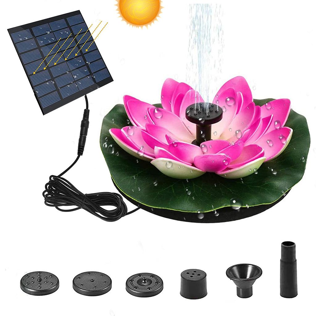 Verilux Lotus Fountain Solar Water Pump Fountain Pump for Pool Pond Garden and Patio Plants Round 7V 2.5W, Pink