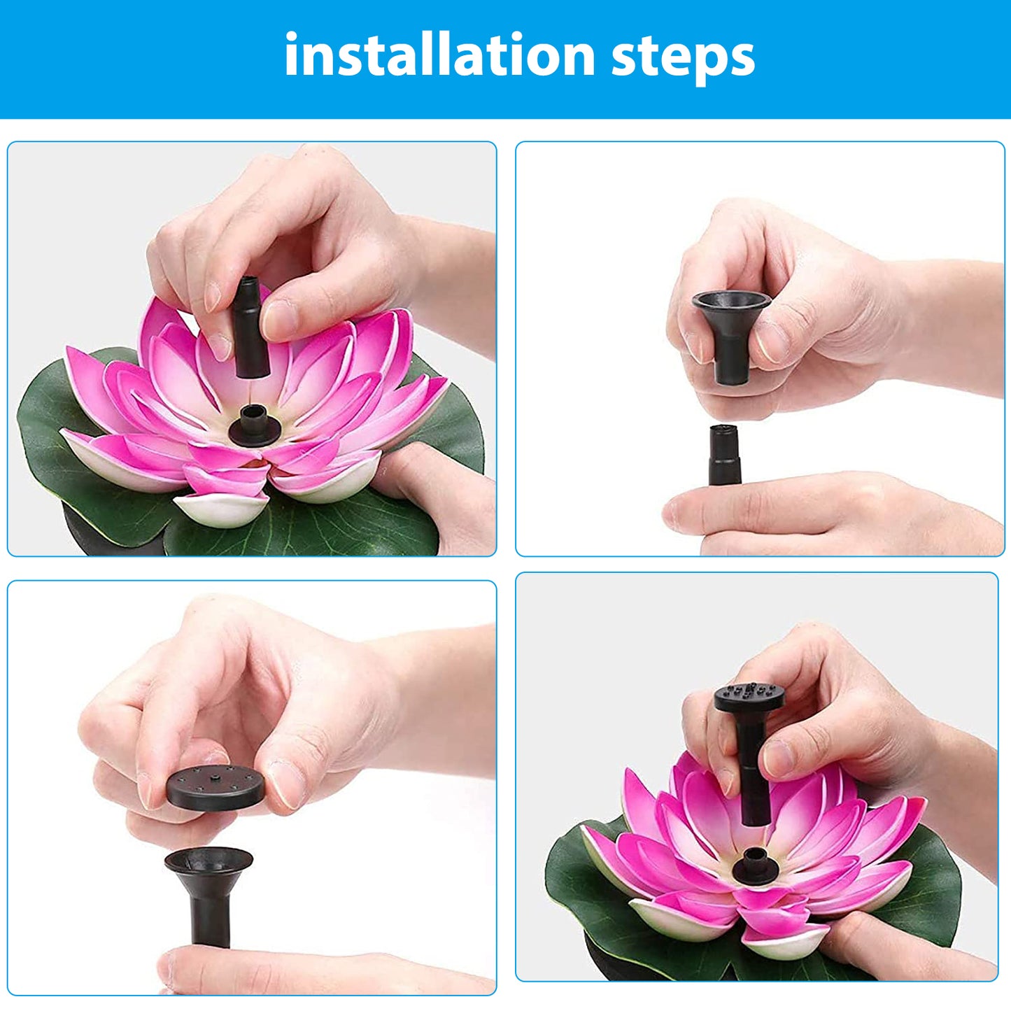 Verilux Lotus Fountain Solar Water Pump Fountain Pump for Pool Pond Garden and Patio Plants Round 7V 2.5W, Pink