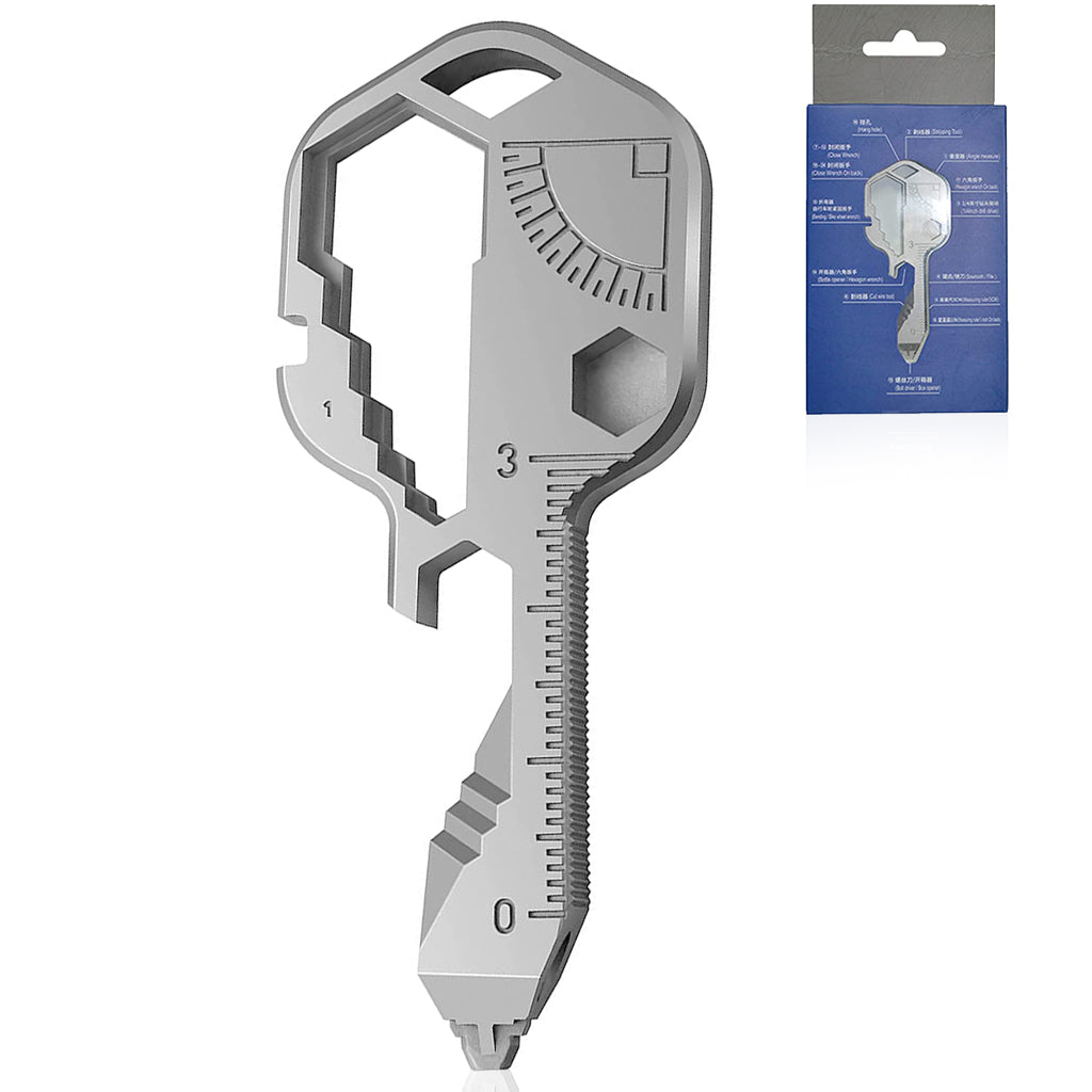 HASTHIP  24- in-1 Key Shaped Pocket Tool, Multi Tool Keychain, Multitool Key Shaped Pocket Tool, Outdoor Keychain Tool for Drill Drive, Screwdriver, File, Bottle Opener, Wrench, Ruler, etc (White)